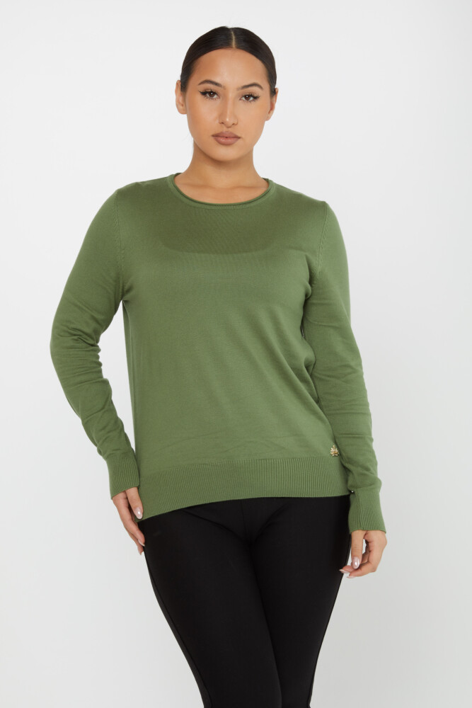 Sweter z dzianiny Basic z okrągłym dekoltem Khaki - 30899 | KAZEE (zestaw 4 sztuk L-XL-2XL-3XL) - 1