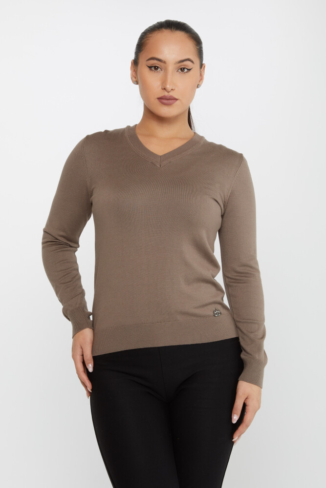 Dzianinowy sweter Basic z długim rękawem Mink - 30256 | KAZEE (zestaw 4 sztuk M-L-XL-2XL) - 1