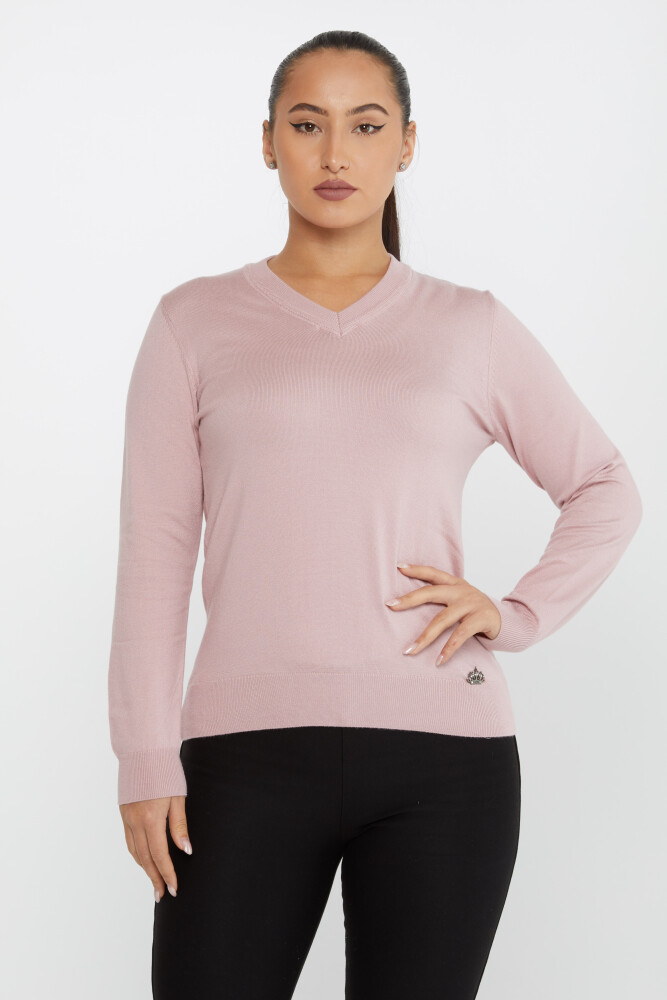 Sweter z dzianiny Basic z długim rękawem, pudrowy - 30256 | KAZEE (zestaw 4 sztuk M-L-XL-2XL) - 1