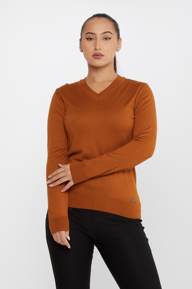 Sweter z dzianiny Basic z długim rękawem brązowy - 30256 | KAZEE (zestaw 4 sztuk M-L-XL-2XL) - 1