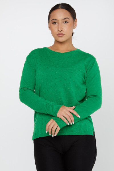 Sweter z dzianiny Basic z długim rękawem Zielony - 2425-31103 | KAZEE (zestaw 2 M-2) - 1