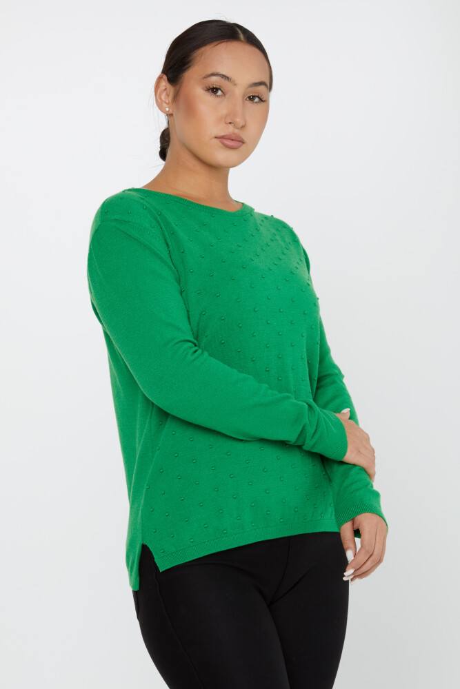 Sweter z dzianiny Basic z długim rękawem Zielony - 2425-31103 | KAZEE (zestaw 2 M-2) - 2