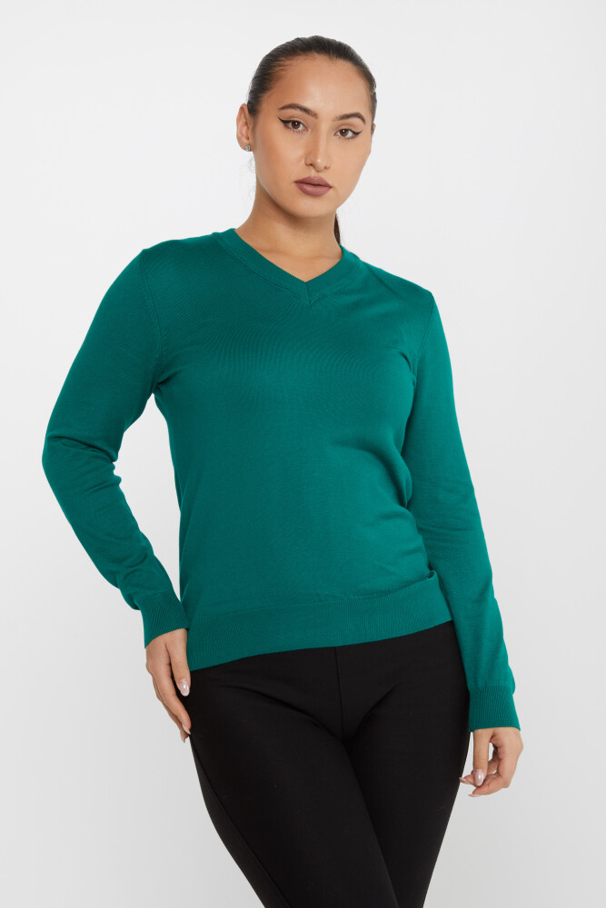 Sweter z dzianiny Basic z długim rękawem zielony - 30256 | KAZEE (zestaw 4 sztuk M-L-XL-2XL) - 1