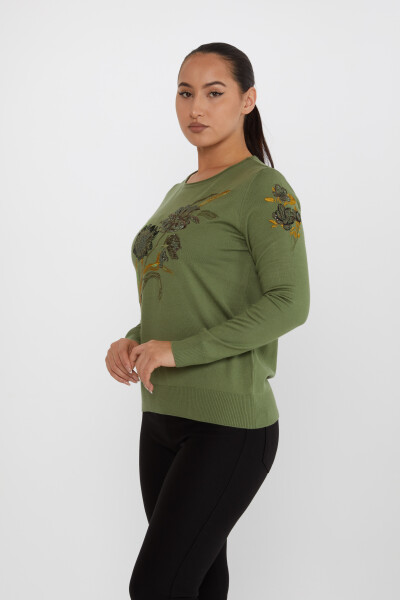 Sweter z dzianiny Kwiat Haftowany Kamień Haftowany Khaki - 31673 | KAZEE (zestaw 3 sztuk L-XL-2XL) - 2