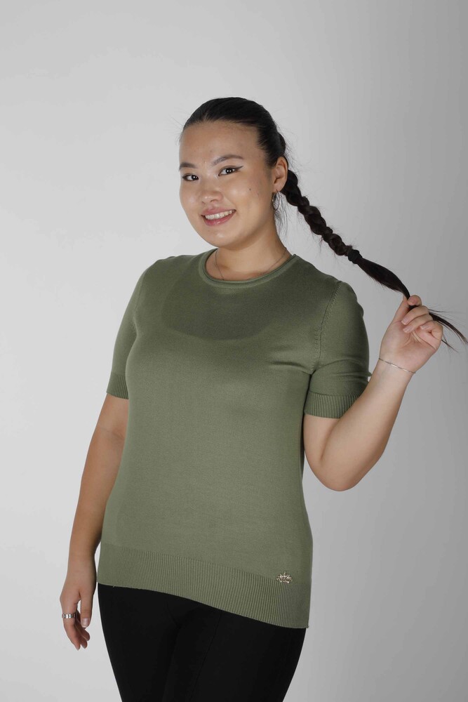 Sweter z dzianiny z krótkim rękawem Basic Khaki - 15943 | KAZEE (zestaw 3 sztuk S-M-L) - 1