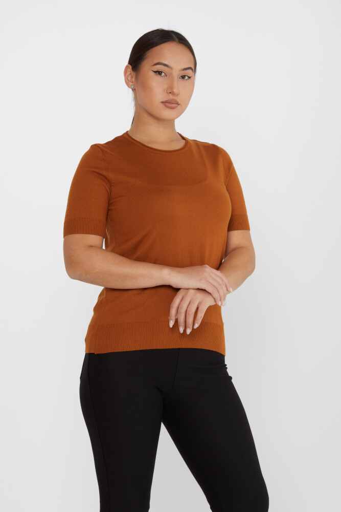 Sweter z dzianiny z krótkim rękawem Basic Tan - 15943 | KAZEE (zestaw 3 sztuk S-M-L) - 1