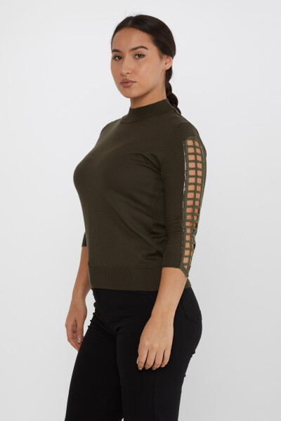 Sweter z dzianiny, rękawy z okienkami, haftowany kamieniem Khaki - 31245 | KAZEE (zestaw 3 sztuk M-L-XL) - 2