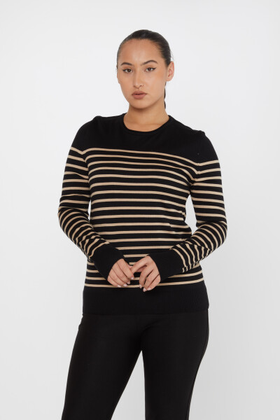 Sweter z dzianiny w paski, dwukolorowy, z długim rękawem, czarno-beżowy - 30898 | KAZEE (zestaw 4 sztuk M-L-XL-2XL) 