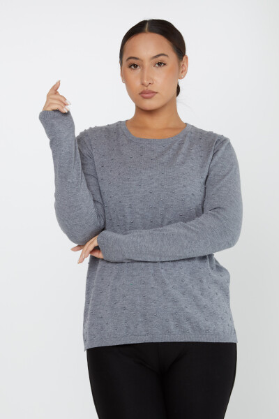 Sweter z dzianiny Basic z długim rękawem szary - 2425-31103 | KAZEE (zestaw 2 M-2) 