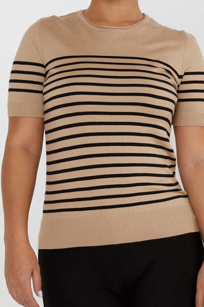 Sweter w paski z krótkim rękawem w kolorze beżowym - 30396 | KAZEE (zestaw 4 sztuk M-L-XL-2XL) - 3