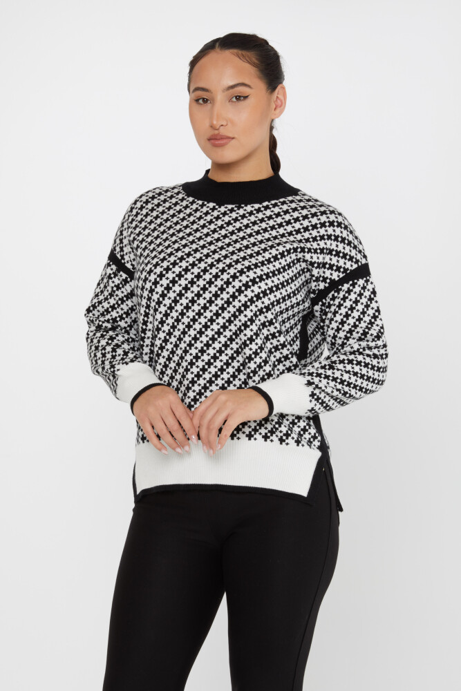 Sweter Dzianinowy Wzorzysty Długi Rękaw Czarno-Ecru - 30953 | KAZEE (zestaw 3 sztuk S-M-L) - 1