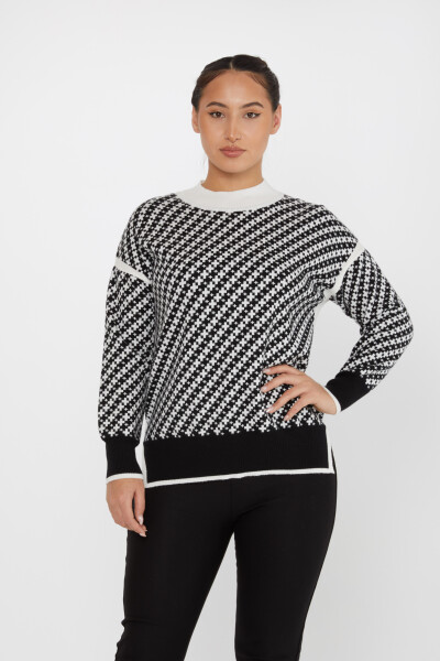 Sweter Dzianinowy Wzorzysty Długi Rękaw Ecru-Czarny - 30953 C| KAZEE (zestaw 3 sztuk S-M-L) - 2