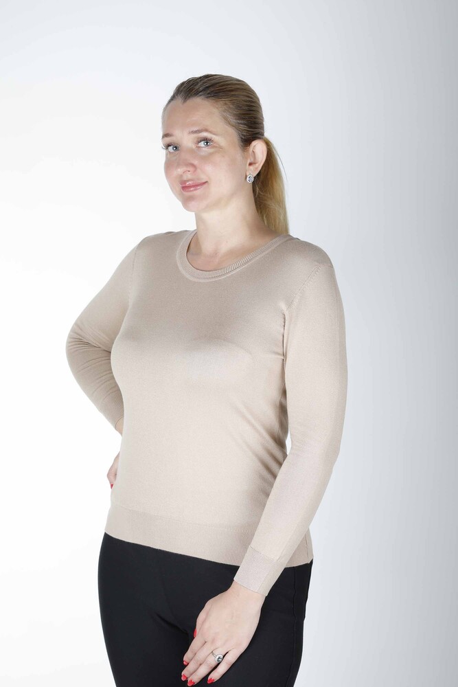 Sweter z dzianiny z długim rękawem Basic Dark Beige - 11052 | KAZEE (zestaw 3 sztuk S-M-L) - 1