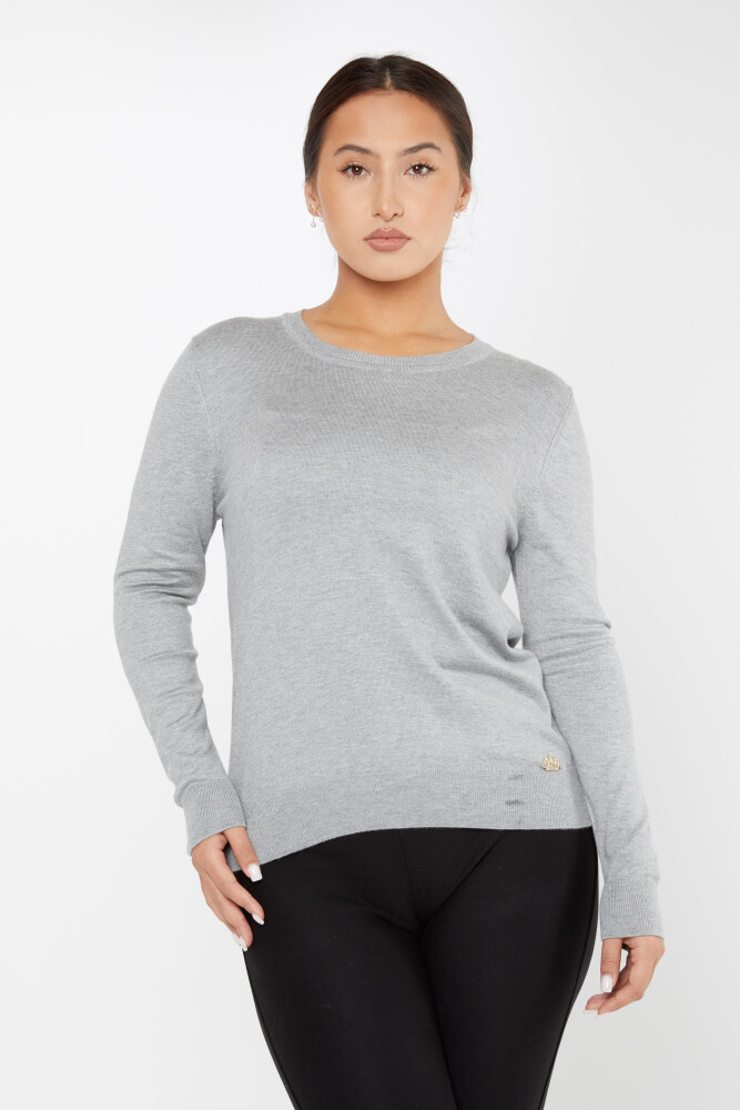 Sweter z dzianiny z długim rękawem Basic szary - 11052 | KAZEE (zestaw 3 sztuk S-M-L) - 1