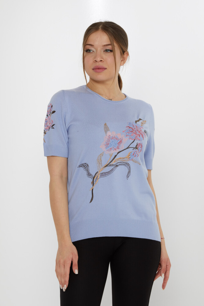 Sweter dzianinowy z haftem kwiatowym, miętowy- 31725 | KAZEE (Zestaw 3 sztuk L-XL-2XL) - 1