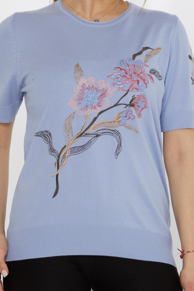 Sweter dzianinowy z haftem kwiatowym, miętowy- 31725 | KAZEE (Zestaw 3 sztuk L-XL-2XL) - 3