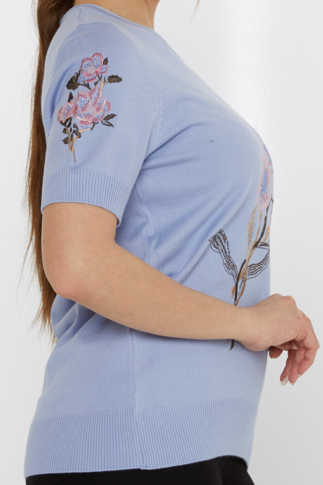 Sweter dzianinowy z haftem kwiatowym, miętowy- 31725 | KAZEE (Zestaw 3 sztuk L-XL-2XL) - 4