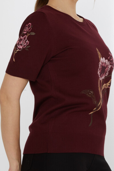 Sweter dzianinowy z haftem kwiatowym w kolorze śliwkowym - 31725 | KAZEE (Zestaw 3 sztuk L-XL-2XL) - 4