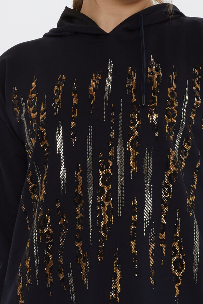 طقم رياضي مطرز بنقشة جلد النمر باللون الأزرق الداكن - 17901 | كازي (مجموعة من 3 مقاسات M-L-XL) - 6