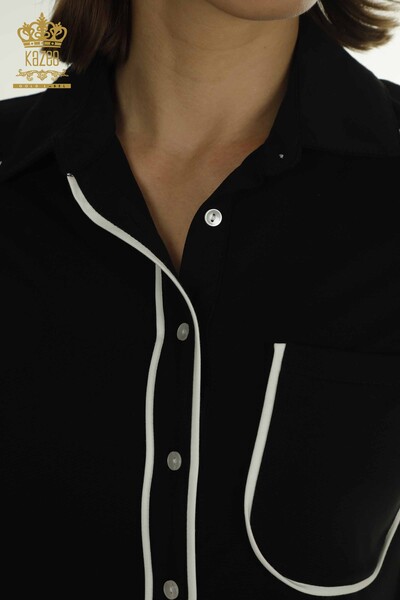 Toptan Kadın Bluz Düğme Detaylı Siyah - 79570 | KAZEE - Thumbnail
