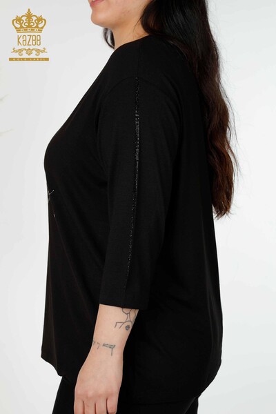Toptan Kadın Bluz Gül Desenli Siyah - 78951 | KAZEE - Thumbnail