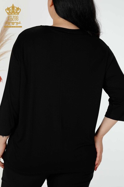 Toptan Kadın Bluz Gül Desenli Siyah - 78951 | KAZEE - Thumbnail