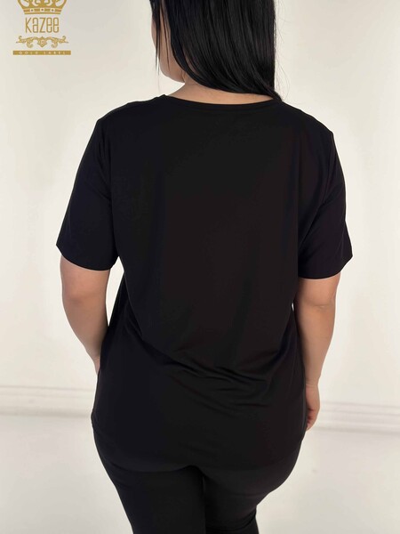 Toptan Kadın Bluz Kısa Kol Siyah - 79531 | KAZEE - Thumbnail