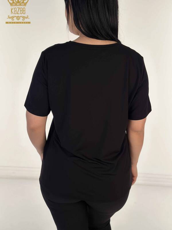 Toptan Kadın Bluz Kısa Kol Siyah - 79531 | KAZEE