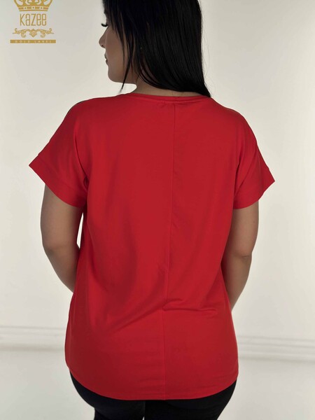 Toptan Kadın Bluz Kristal Taş İşlemeli Kırmızı - 79868 | KAZEE - Thumbnail