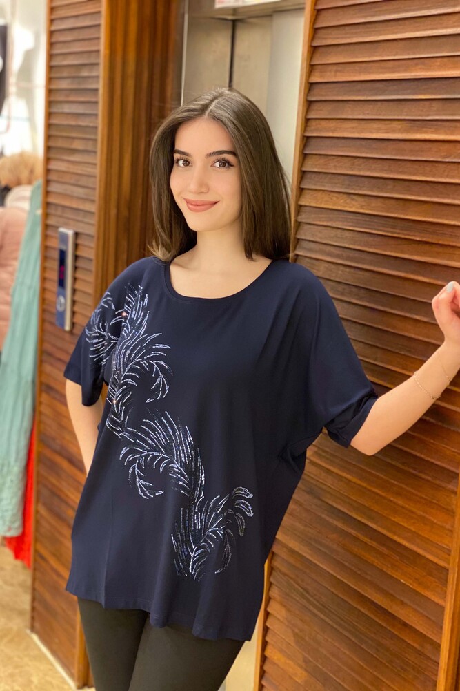 Toptan Kadın Bluz Oversize Kristal Taş İşlemeli - 77492 | Kazee - 2