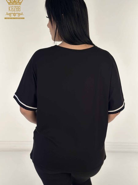 Toptan Kadın Bluz V Yaka Siyah - 79551 | KAZEE - Thumbnail