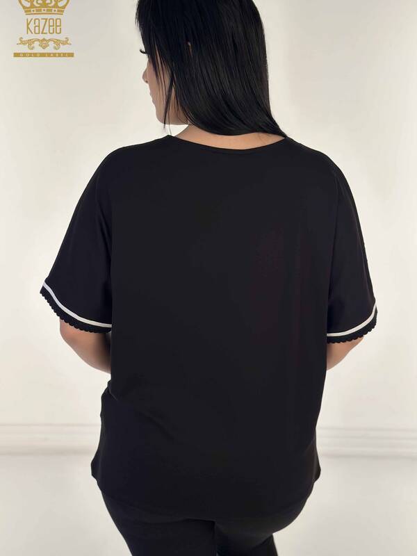 Toptan Kadın Bluz V Yaka Siyah - 79551 | KAZEE