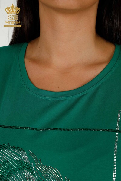Toptan Kadın Bluz Yaprak Desenli Yeşil - 78878 | KAZEE - Thumbnail