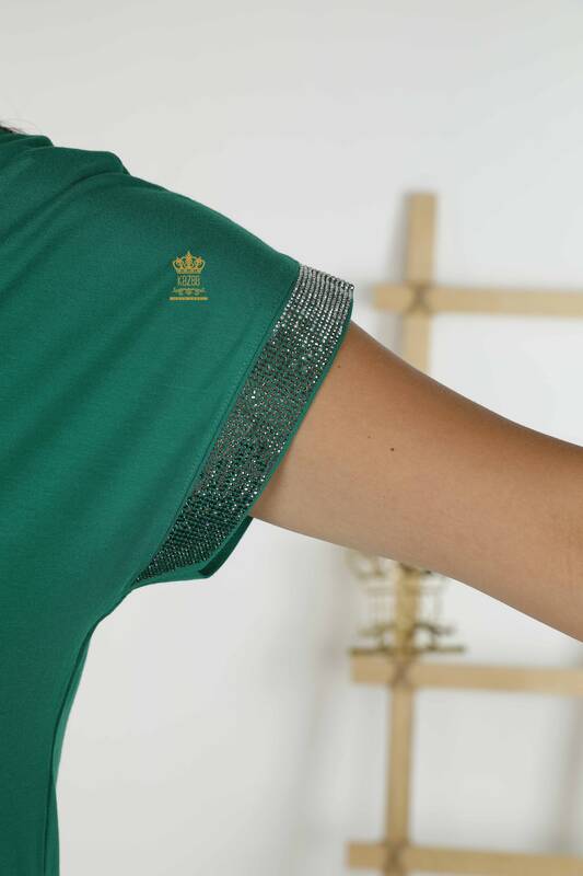 Toptan Kadın Bluz Yaprak Desenli Yeşil - 78878 | KAZEE