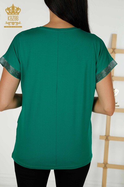Toptan Kadın Bluz Yaprak Desenli Yeşil - 78878 | KAZEE - Thumbnail