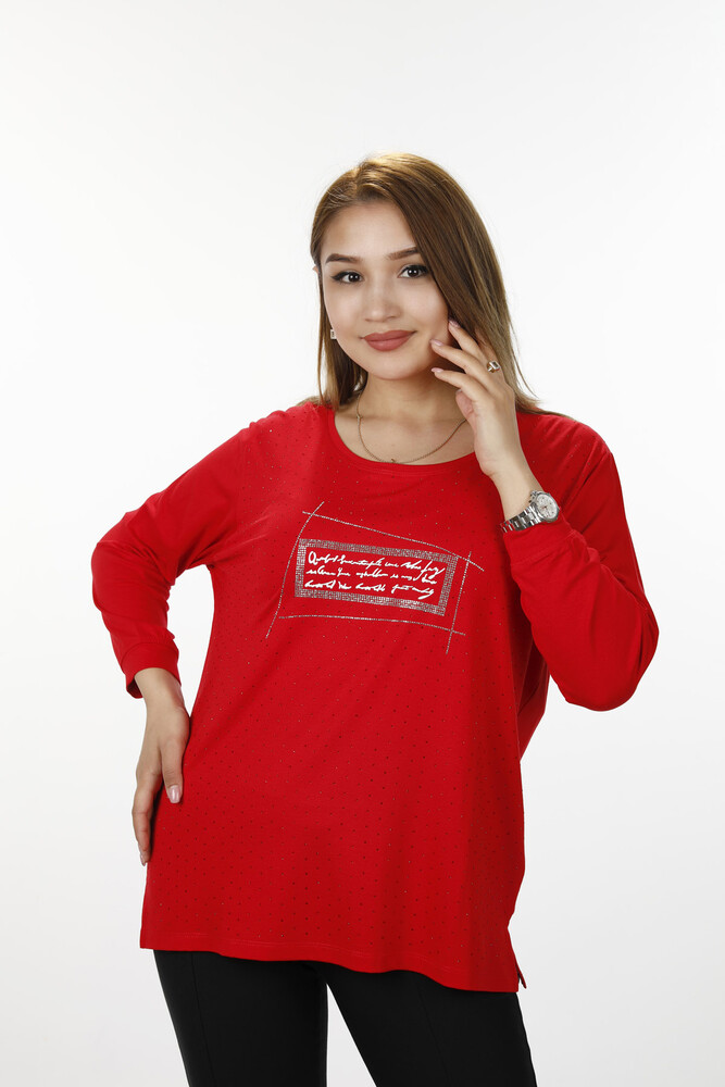 Wholesale Women's Combed Cotton, Text Detailed, Stone Embroidered, 77914 | KAZEE - 22