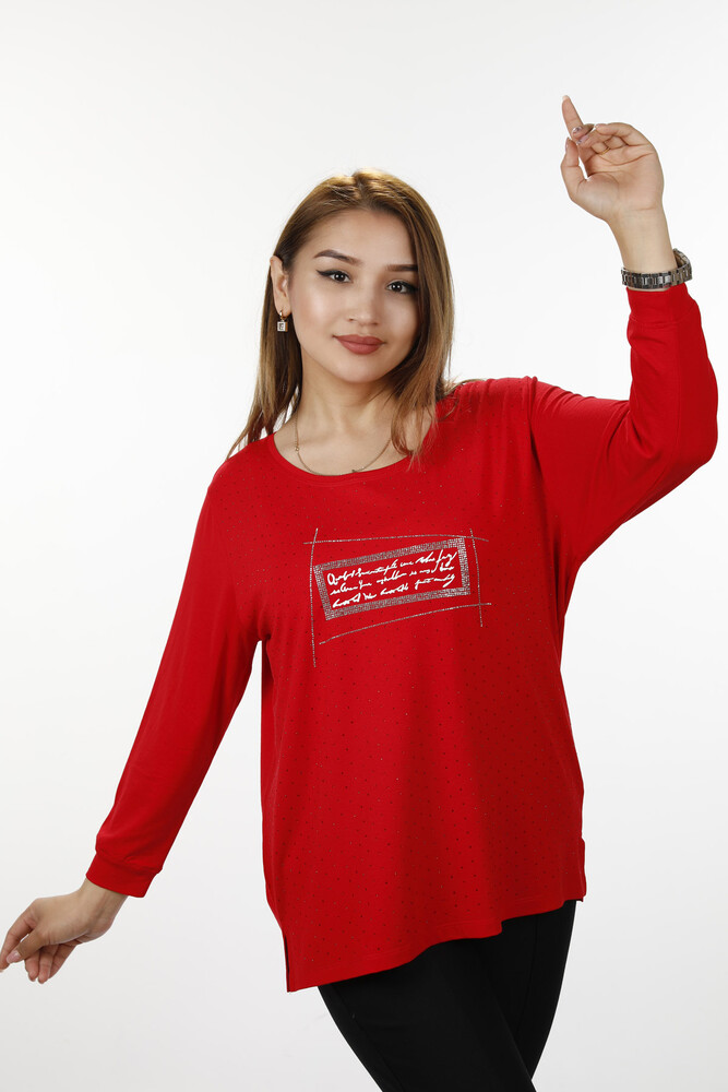 Wholesale Women's Combed Cotton, Text Detailed, Stone Embroidered, 77914 | KAZEE - 23