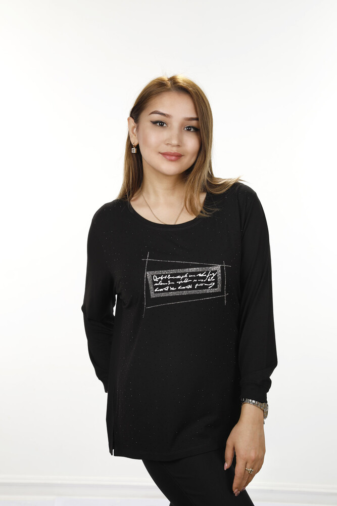 Wholesale Women's Combed Cotton, Text Detailed, Stone Embroidered, 77914 | KAZEE - 51