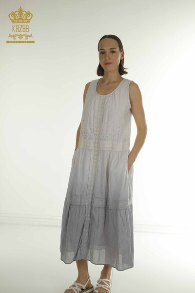 Kazee - Toptan Kadın Elbise Dantel Detaylı Gri - 20305 | KAZEE