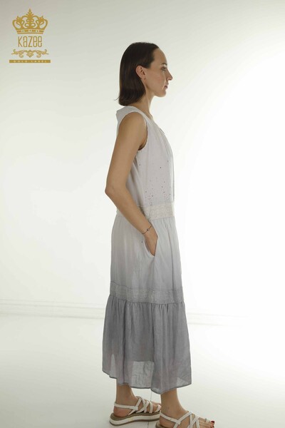 Kazee - Toptan Kadın Elbise Dantel Detaylı Gri - 20305 | KAZEE (1)