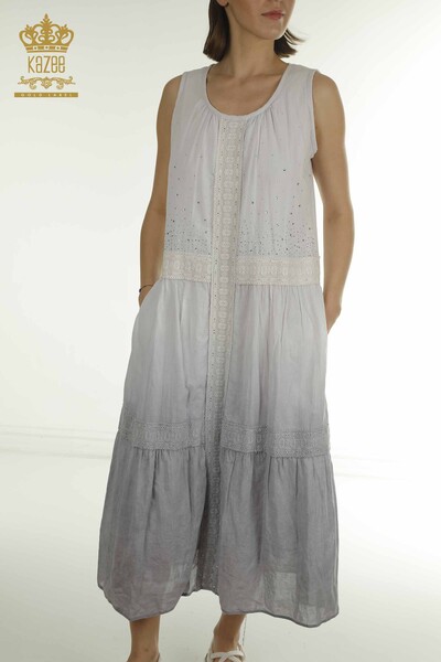 Toptan Kadın Elbise Dantel Detaylı Gri - 20305 | KAZEE - Thumbnail (2)