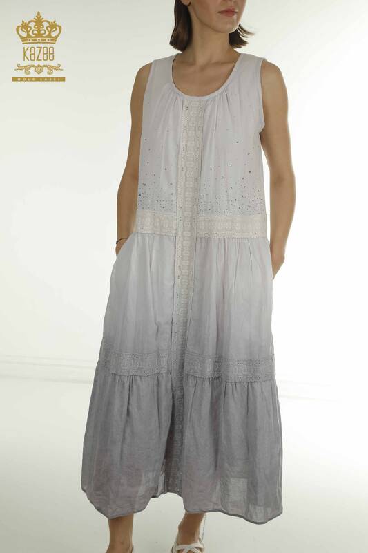 Toptan Kadın Elbise Dantel Detaylı Gri - 20305 | KAZEE
