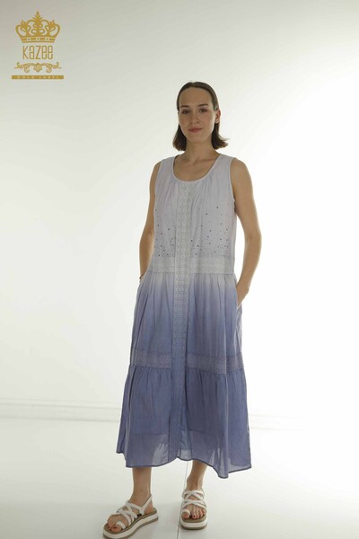 Kazee - Toptan Kadın Elbise Dantel Detaylı İndigo - 20305 | KAZEE