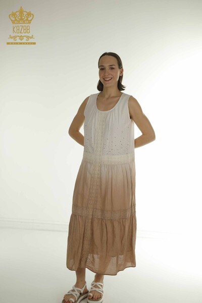 Kazee - Toptan Kadın Elbise Dantel Detaylı Vizon - 20305 | KAZEE