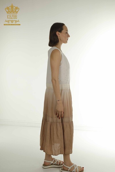 Kazee - Toptan Kadın Elbise Dantel Detaylı Vizon - 20305 | KAZEE (1)