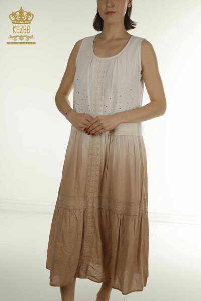 Toptan Kadın Elbise Dantel Detaylı Vizon - 20305 | KAZEE - Thumbnail (2)