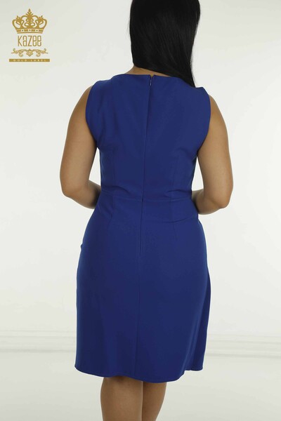Toptan Kadın Elbise Düğme Detaylı Saks - 2414-5953 | M - Thumbnail