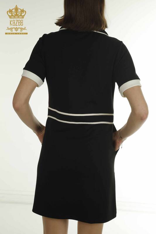 Toptan Kadın Elbise Fermuarlı Siyah Ekru - 17722 | KAZEE
