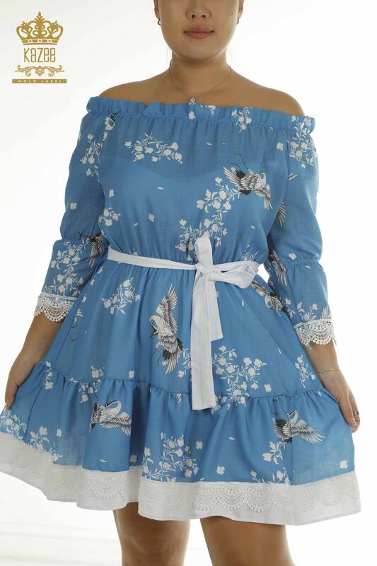 Toptan Kadın Elbise Omuz Detaylı Mavi - 2403-2002 | M&T