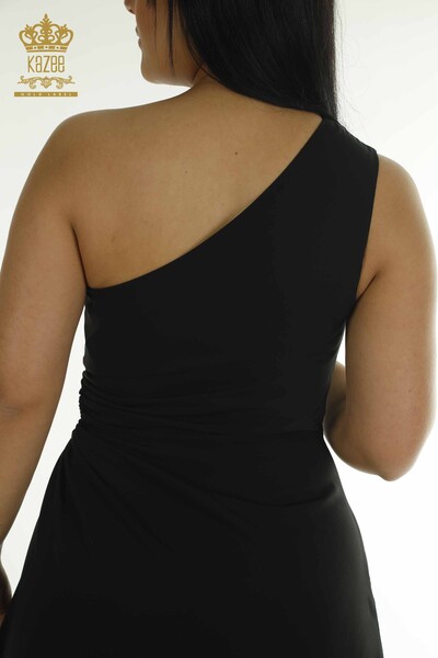 Toptan Kadın Elbise Omuz Detaylı Siyah - 2414-5956 | M - Thumbnail